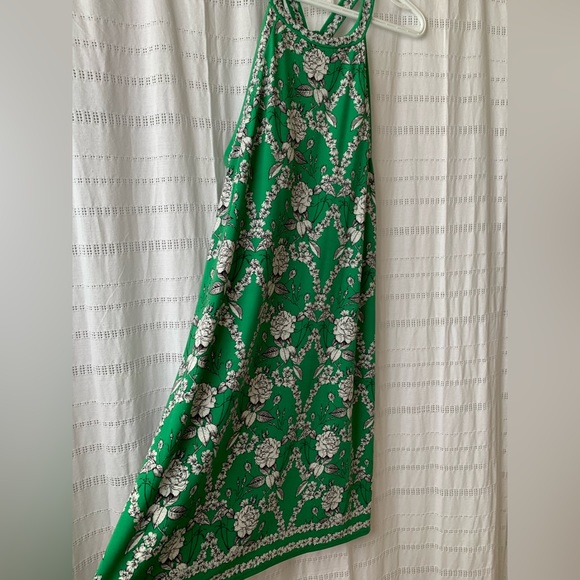 Max Studio Green Floral Halter Flowy Silky Slip Dress Dainty Feminine Shift - Picture 5 of 13